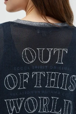 Strickshirt mit V-Ausschnitt und Backprint blue navy