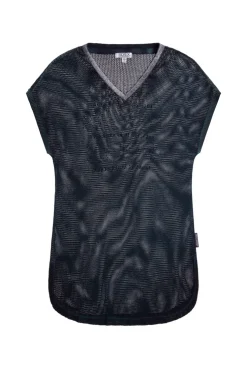 Strickshirt mit V-Ausschnitt und Backprint blue navy