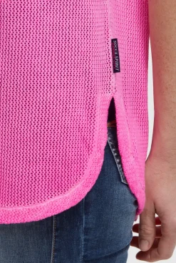Strickshirt mit V-Ausschnitt und Backprint neon magenta