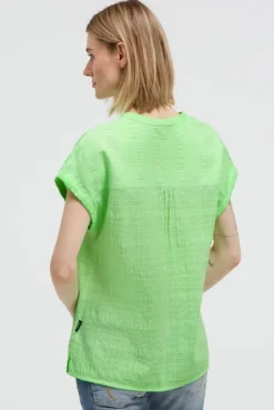 Strukturierte Crêpe-Bluse mit V-Öffnung neon green