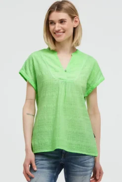 Strukturierte Crêpe-Bluse mit V-Öffnung neon green