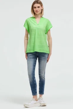 Strukturierte Crêpe-Bluse mit V-Öffnung neon green
