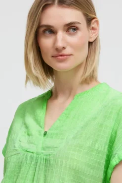 Strukturierte Crêpe-Bluse mit V-Öffnung neon green