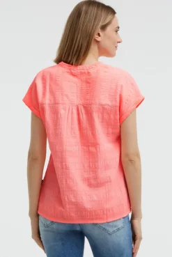 Strukturierte Crêpe-Bluse mit V-Öffnung neon flame