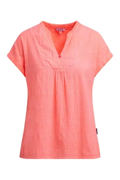 Strukturierte Crêpe-Bluse mit V-Öffnung neon flame