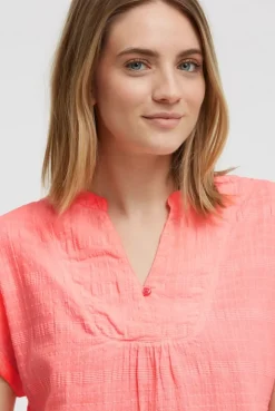 Strukturierte Crêpe-Bluse mit V-Öffnung neon flame