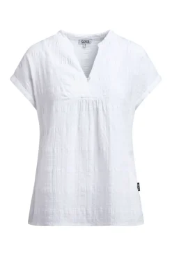 Strukturierte Crêpe-Bluse mit V-Öffnung opticwhite