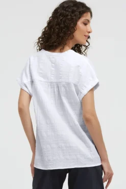 Strukturierte Crêpe-Bluse mit V-Öffnung opticwhite