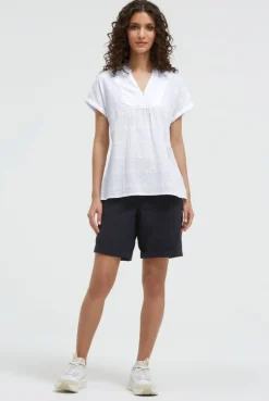 Strukturierte Crêpe-Bluse mit V-Öffnung opticwhite