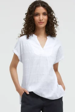 Strukturierte Crêpe-Bluse mit V-Öffnung opticwhite