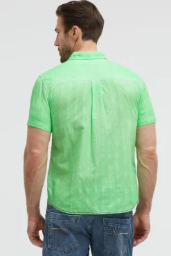 Strukturiertes Kurzarmhemd Oil Dyed mit Logo Artwork neon green