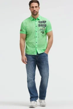 Strukturiertes Kurzarmhemd Oil Dyed mit Logo Artwork neon green