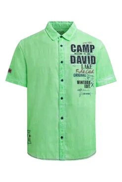 Strukturiertes Kurzarmhemd Oil Dyed mit Logo Artwork neon green