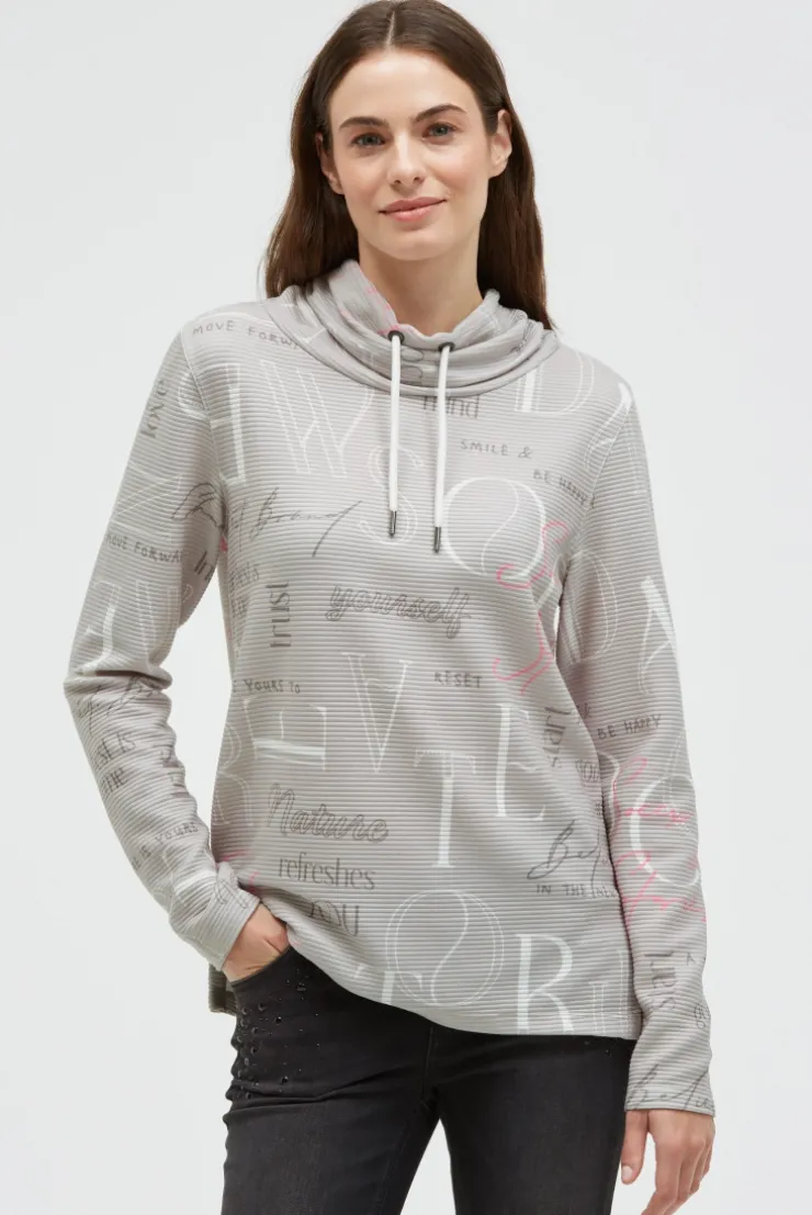 Strukturiertes Sweatshirt mit hohem Kragen und Artwork fresh grey | XS