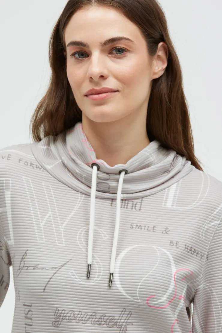 Strukturiertes Sweatshirt mit hohem Kragen und Artwork fresh grey | XS