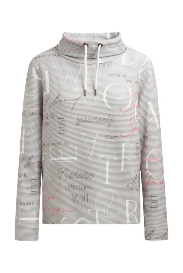 Strukturiertes Sweatshirt mit hohem Kragen und Artwork fresh grey | XS