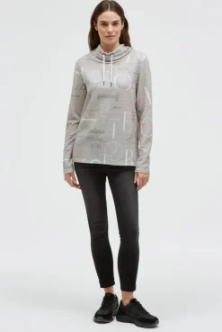 Strukturiertes Sweatshirt mit hohem Kragen und Artwork fresh grey | XS