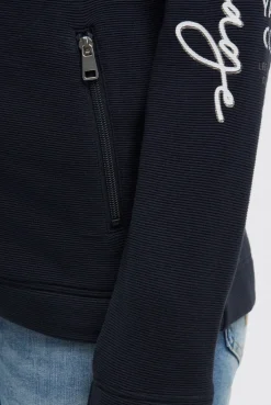 Strukturierte Sweatjacke mit hohem Kragen navy blue | L