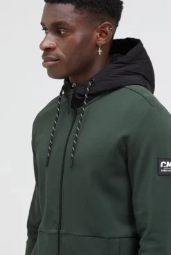 Sweatjacke aus Interlock mit Nylon-Kapuze oliv | S