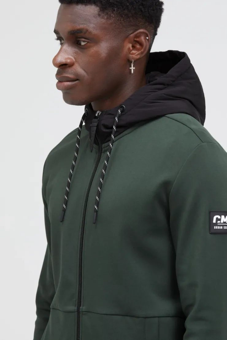 Sweatjacke aus Interlock mit Nylon-Kapuze oliv | S