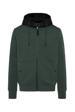 Sweatjacke aus Interlock mit Nylon-Kapuze oliv | S