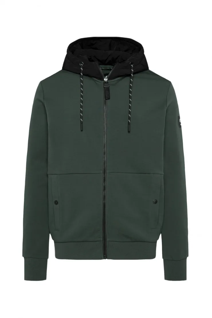 Sweatjacke aus Interlock mit Nylon-Kapuze oliv | S
