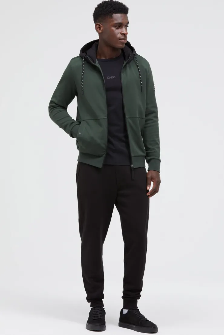 Sweatjacke aus Interlock mit Nylon-Kapuze oliv | S