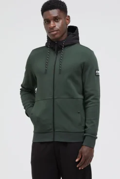 Sweatjacke aus Interlock mit Nylon-Kapuze oliv | S