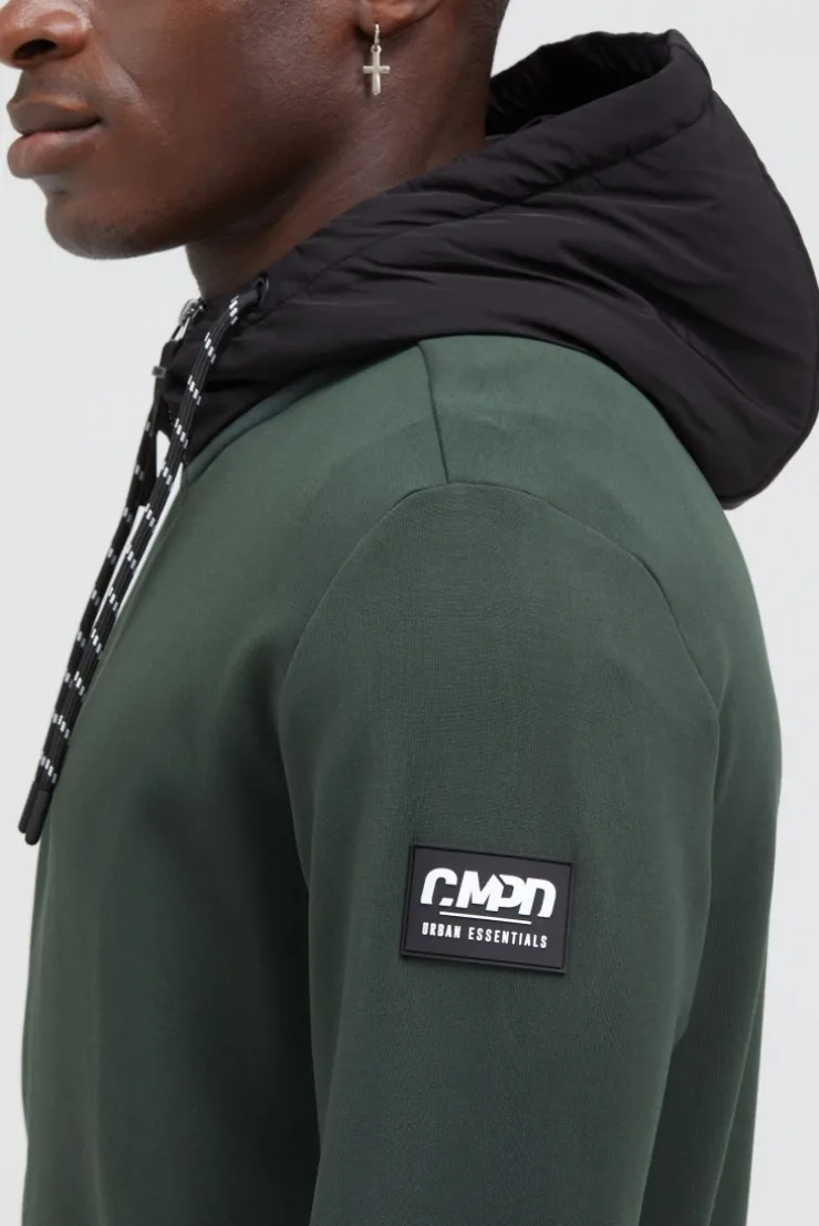 Sweatjacke aus Interlock mit Nylon-Kapuze oliv | S