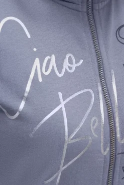 Sweatjacke mit hohem Kragen und Folienprints blue grey