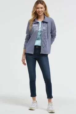 Sweatjacke mit hohem Kragen und Folienprints blue grey
