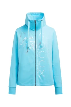 Sweatjacke mit hohem Kragen und Folienprints summer aqua