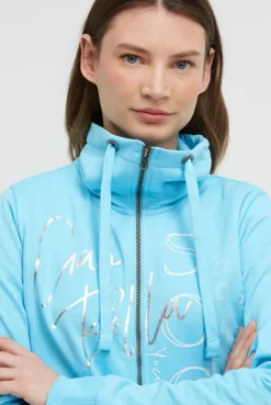 Sweatjacke mit hohem Kragen und Folienprints summer aqua
