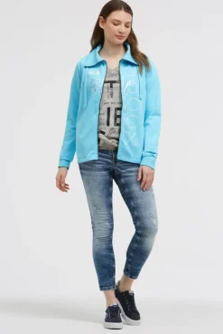 Sweatjacke mit hohem Kragen und Folienprints summer aqua