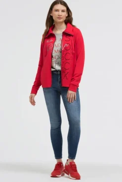 Sweatjacke mit hohem Kragen und Folienprints red orange
