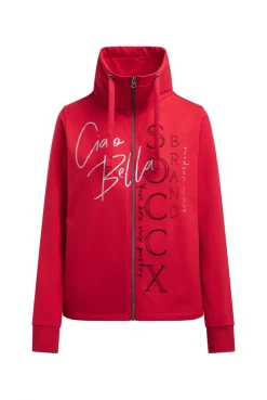 Sweatjacke mit hohem Kragen und Folienprints red orange