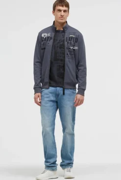 Sweatjacke mit Label Print blue grey