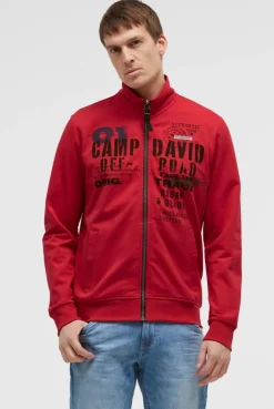 Sweatjacke mit Label Print red orange