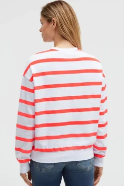 Sweatshirt mit Streifen-Design und Stickerei opticwhite