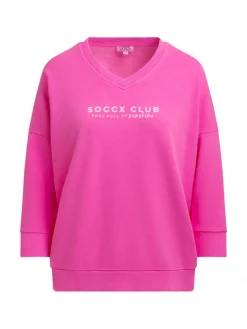 Sweatshirt mit V-Ausschnitt und Rückenprint vivid pink