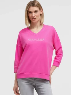 Sweatshirt mit V-Ausschnitt und Rückenprint vivid pink