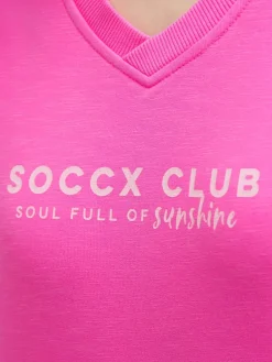 Sweatshirt mit V-Ausschnitt und Rückenprint vivid pink
