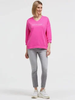Sweatshirt mit V-Ausschnitt und Rückenprint vivid pink