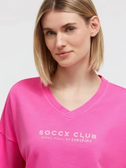 Sweatshirt mit V-Ausschnitt und Rückenprint vivid pink
