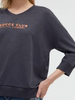 Sweatshirt mit V-Ausschnitt und Rückenprint charcoal mist