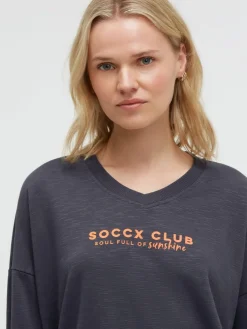 Sweatshirt mit V-Ausschnitt und Rückenprint charcoal mist