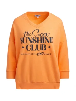 Sweatshirt mit V-Ausschnitt und Frontprint neon apricot