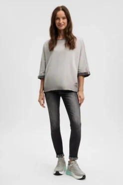 Sweatshirt Oil Dyed mit Kurzarm und Backprint fresh grey