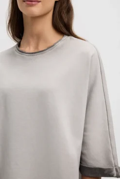 Sweatshirt Oil Dyed mit Kurzarm und Backprint fresh grey
