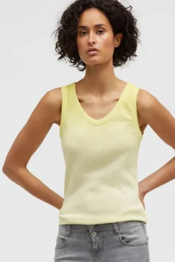 Tanktop mit V-Neck und Rückenprint vivid lemon
